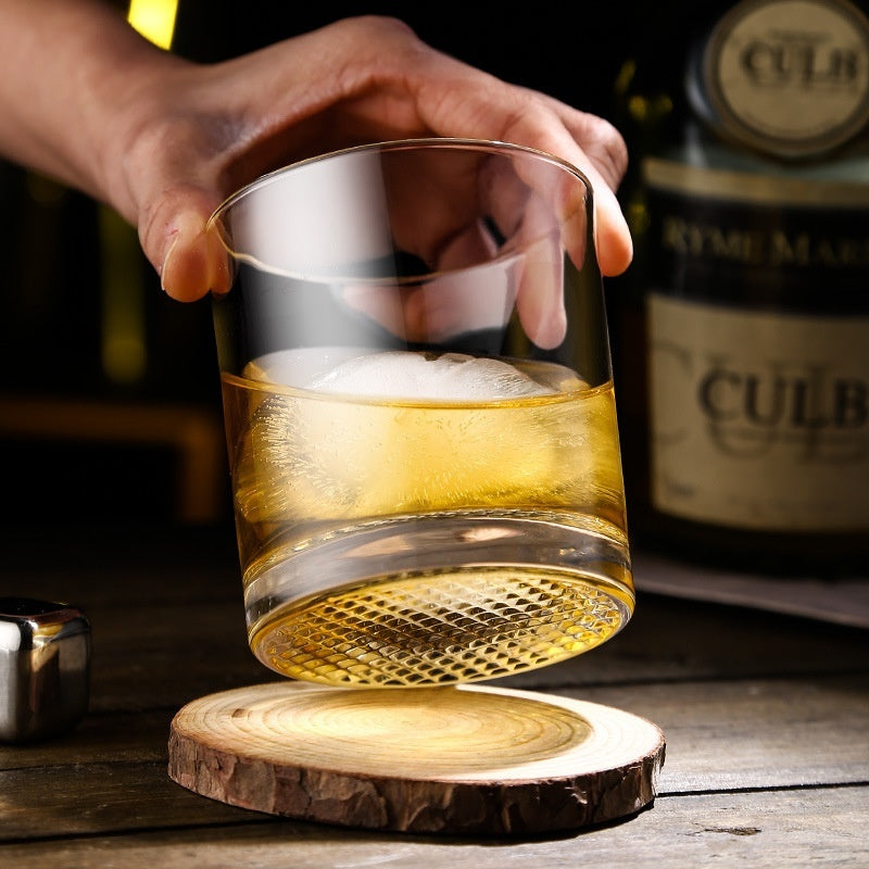 Whiskey Glass Crystal Grid Flower Ice Hockey Classical Rock Cup Bar Round