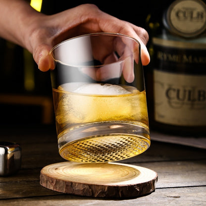Whiskey Glass Crystal Grid Flower Ice Hockey Classical Rock Cup Bar Round