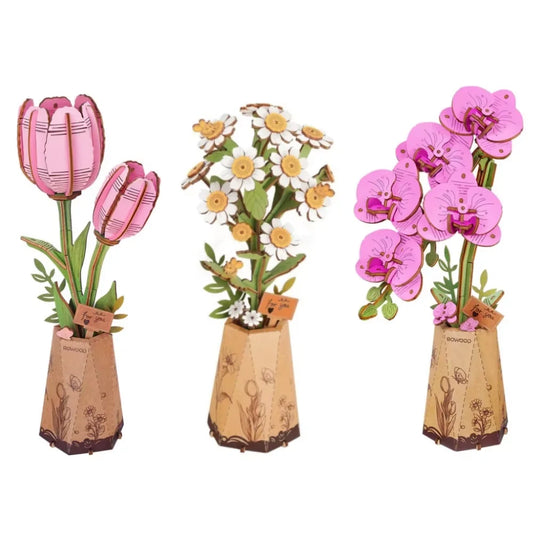 Blossom in 3D: Wooden Puzzle Bouquet