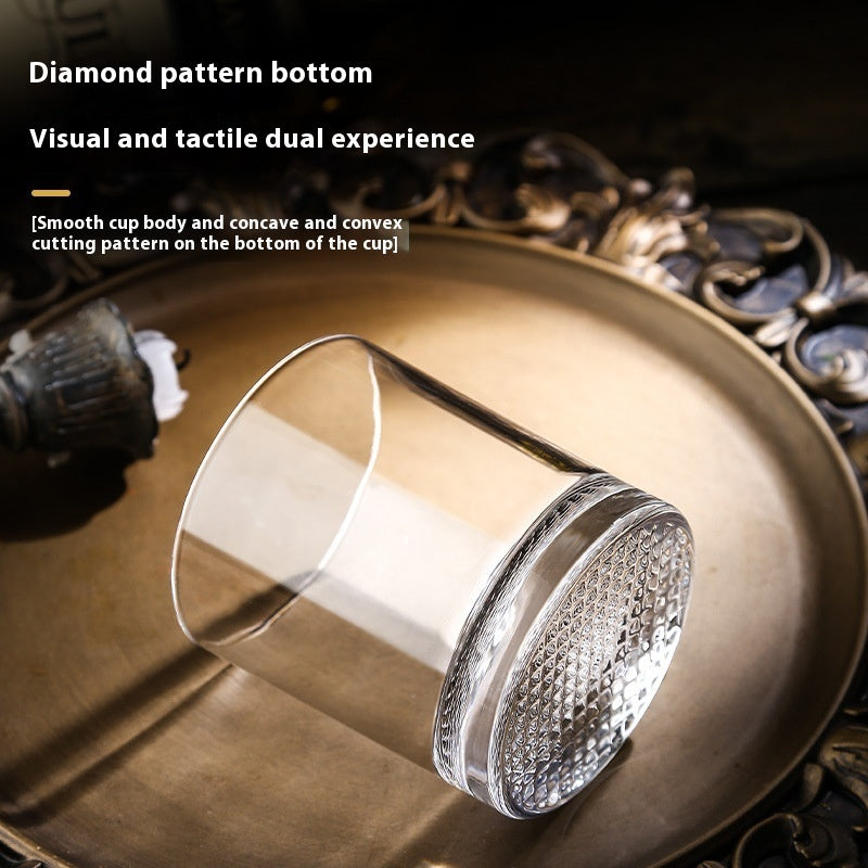 Whiskey Glass Crystal Grid Flower Ice Hockey Classical Rock Cup Bar Round