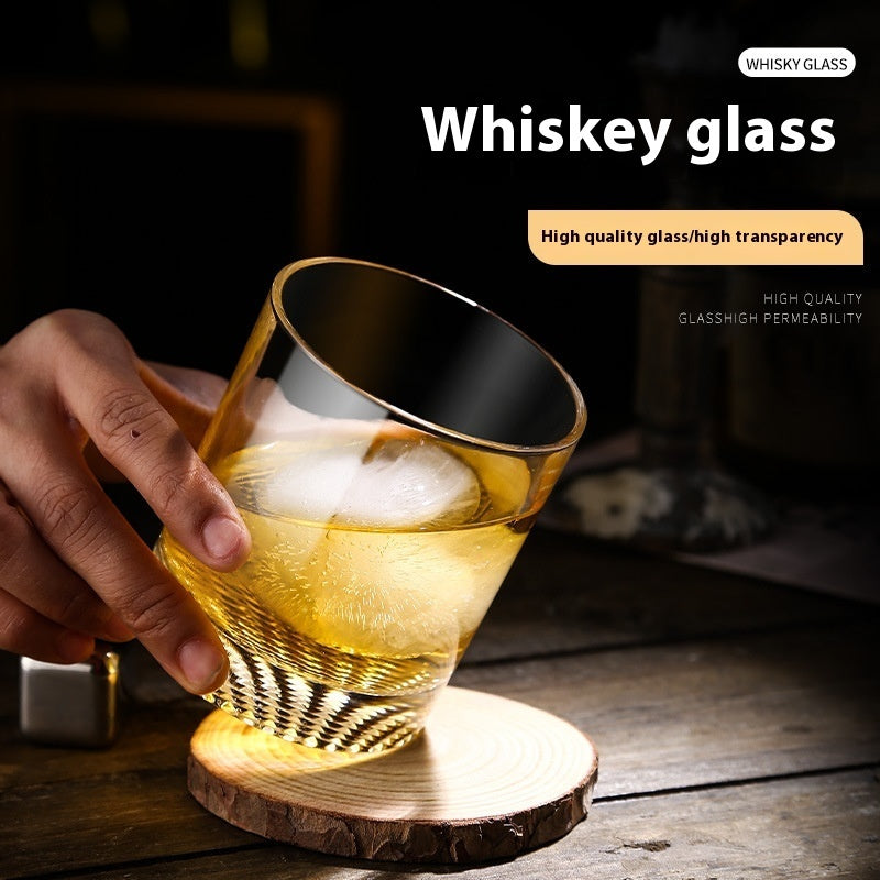 Whiskey Glass Crystal Grid Flower Ice Hockey Classical Rock Cup Bar Round